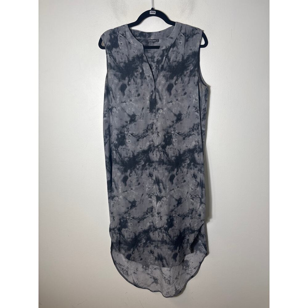 Acrobat Gray Tie Dye Silk Aleeveless Midi Dress Sz M